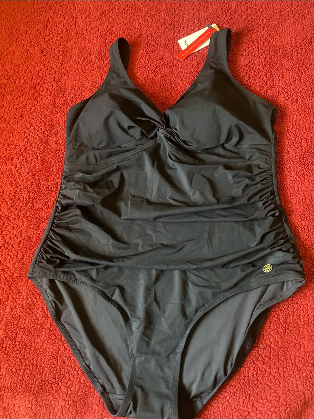 Black One-Piece Swimsuit with Twist Front - Women
